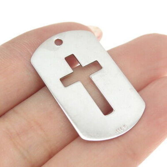 TRU KAY 925 Sterling Silver Vintage Cross Tag Pendant - Picture 2 of 7